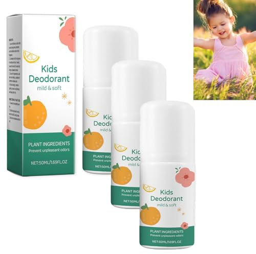 Natürliches Deodorant Für Kinder Jugendliche, Roll-On-Deodorant für Kinder, Hypoallergenes Deodorant, Langlebiger Vanille-Zitrus-Achselrollerball, Trockene Haut Verhindern, Haut schützen (3PC)