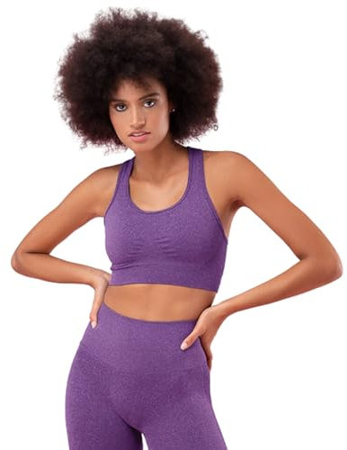 FOCENZA Top Sportivo Donna con Effetto Modellante e Push Up in Microfibra Elasticizzata e Traspirante, Made in Italy (Viola, s/m)