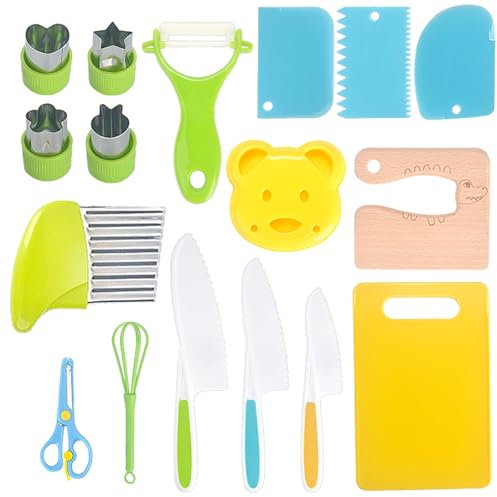 Kit Couteau de Cuisine pour Enfants, 17 pièces couteaux Montessori pour enfants résistants à la coupure, set cadeau pour enfants pour couper les fruits et les légumes