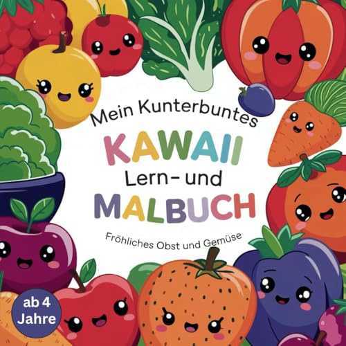 Mein kunterbuntes Kawaii Lern- und Malbuch: Fröhliches Obst und Gemüse