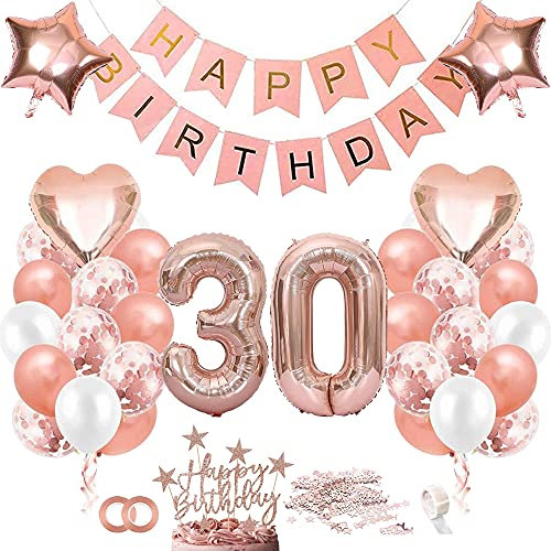 TOPHOPE Luftballon 30. Geburtstag Roségold Folienballon Luftballon Zahlen Geburtstagsdeko Mädchen 30 Jahr Riesen Folienballon Zahl 30 Ballon 30 Deko zum Geburtstag Roségold Happy Birthday