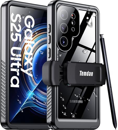 Temdan Schutzhülle für Samsung Galaxy S25 Ultra, wasserdicht, mit Gürtelclip, Holster, integriertes Objektiv und Displayschutzfolie, militärische Qualität, stoßfest, sturzsicher, Ganzkörper-Handyhülle