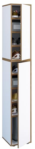 VCM Holz-Schuhschrank, Maße: B. 30 x H. 183 x T. 33 cm, Allzweckschrank, 9 Fächer, 2 Drehtüren - Salia Breite 30 cm