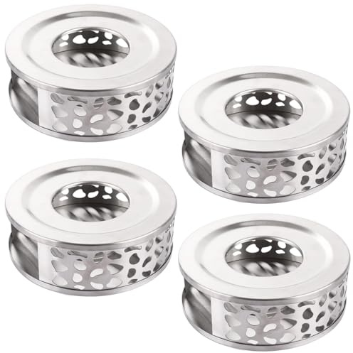LDHHYH Teapot Warmer, 4 Pack Stainless Steel Teapot Warmer with Tea Light Holder, Tea Warmer Coffee Warmer Tealight Holder for Home Office Tea Heating, Silver