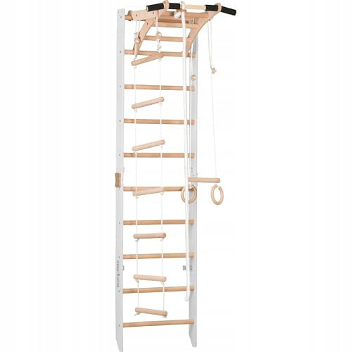 Sprossenwand für Heimtraining und höhenverstellbarem Reck – Indoor Fitnessgerät für Kinder und Erwachsene (SPR A White)