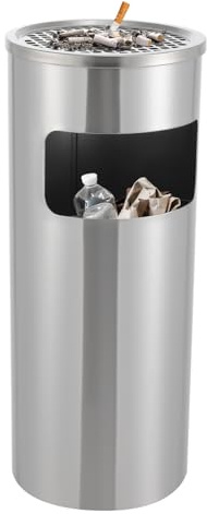 Donened - Rubbish Bin Outdoor, 15L Stainless Steel Living Trash Bin, Waste Bin with Removable Inner Bucket, Trash Can for Indoor & Outdoor, 25 x 61cm (Silver)