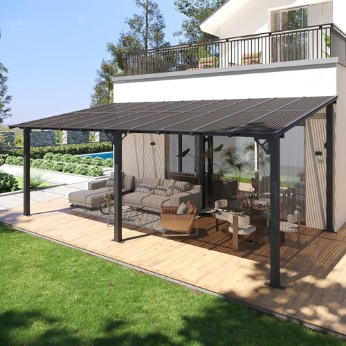 Breezestival 10' x 20' Lean to Gazebo, Hardtop Metal Gazebo Pergola with Polycarbonate Roof, Large Wall Mounted Heavy Duty Awnings, Patio Canopy for Backyard, Deck, Porch