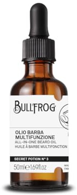 Bullfrog - Multifunktionales Bartöl Secret Potion N.3, Pflegt, Macht Weich, Erleichtert die Rasur, Leichte Textur, Meeres-, Holz- und Amberduft, 50 ml