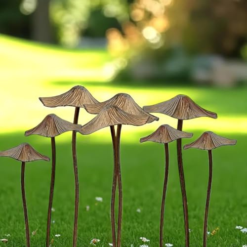 DZWAZD 8 Pcs Herbst Deko Pilze Für Draußen, Dekopilze Outdoor, Gartenstecker Rost Vintage Gartendeko Metall Wetterfest-8pcs