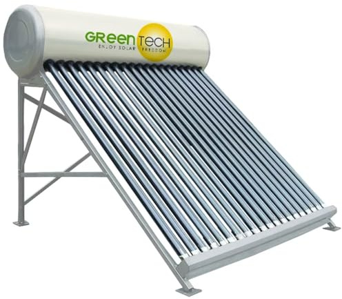 GreenTechSolar - Impianto termico solare senza pressione con tubi a vuoto – Scaldabagno solare – Acciaio inossidabile (interno), isolamento in PU 5 cm, a prova di gola fino a 2,5 cm, per giardino