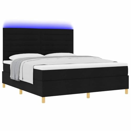 vidaXL LED Boxspringbett mit Matratze Schwarz 180 x 200 cm Stoff, Verstellbares Kopfteil, Moderne Betten, Taschenfederkernmatratze, Stoff, Stauraum, umweltfreundliches Möbelset