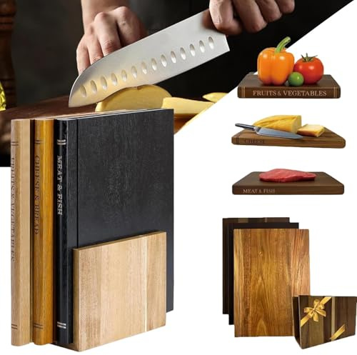 Lot de 3 planches à découper en bois massif avec support pour légumes, fromage, pain et viande, lot de 3 planches à découper décoratives