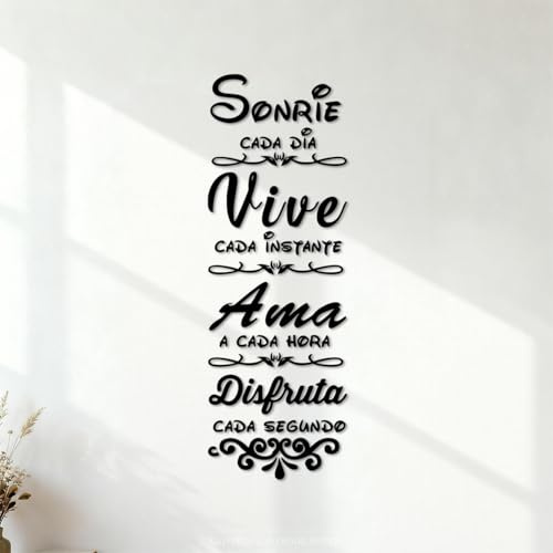 Adhesivo de pared Bidsu Español Sonrie Cada Dia Vive Cada Instante Ama A Cada Hora 25 x 72.5 cm Se puede quitar sin dejar residuos, color negro