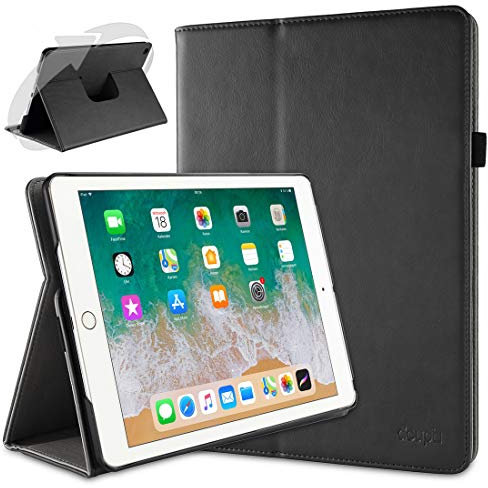 doupi Deluxe Schutzhülle für iPad 2017/2018 (5. / 6. Generation), Smart Case Sleep/Wake Funktion 360 Grad drehbar Schutz Hülle Ständer Cover Tasche, schwarz