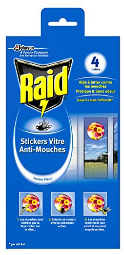 Raid Window Fly Stickers, Efficiency 4 Month, Form Flower, Insecticide, Set of 4