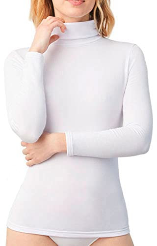 YSABEL MORA Camiseta Térmica para Mujer de Cuello Alto. Ropa Térmica de Chica con Cuello Cisne para Invierno y Frío Extremo. Térmico Interior para Deporte y Nieve. Color Blanco. Talla XL