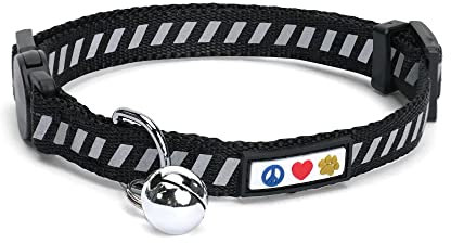 PAWTITAS Reflektierendes Katzenhalsband für den Straßenverkehr Mit Sicherheitsschnalle und Abnehmbarer Glocke - Kätzchenhalsband Schwarz