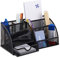 Relaxdays Schreibtischorganizer 6 Ablagen, kompakter Büroorganizer Metall, Schublade, Zettehalter, Stifteköcher, schwarz