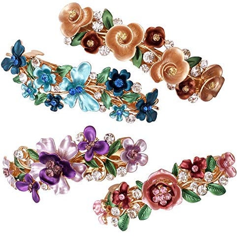 4TLG Farbenfrohe altmodische Blumen Design Metall französische Haarspangen Accessoires Frauen Mädchen
