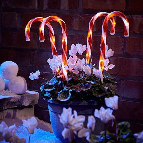 Sentik® 4 Pack Battery Powered Christmas Candy Cane Pathway Garden Stake Lights Festive Outdoor Decoration (Red & White)