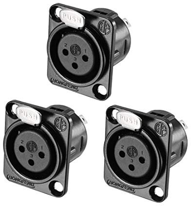 sourcing map 3-Pin XLR Female Jack Panel Mount for Microphone Connector Adapter Converter Audio Speaker Black 3Pcs YL3072