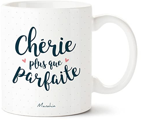 Manahia Mug Amour - Chérie plus que Parfaite Avec Boite Kraft - 330 mL Céramique - Imprimé en France - Saint Valentin - Cadeau Couple - Tasse Je t'aime - Mug Noël- Cadeau Femme - Copine - Romantique
