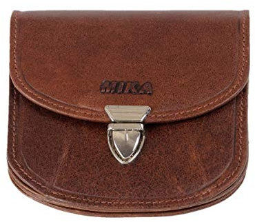MIKA 42225 - Geldbörse aus Echt Leder, Portemonnaie im halbrund Format, Geldbeutel mit RFID Schutz, 6 Kartenfächer, 3 Einschubfächer, Scheinfach und Münzfach, Brieftasche in braun, ca. 10 x 10 x 2 cm