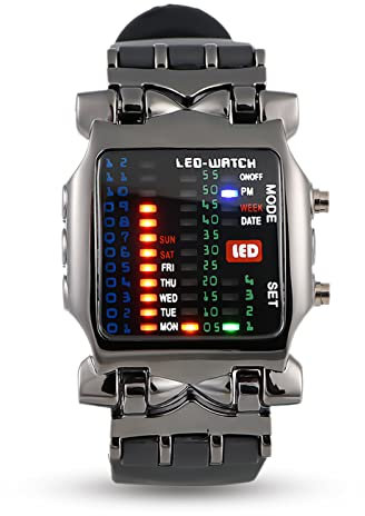 Binary LED Display Wristwatch, Binary Square Electronic Calendar Waterproof Watch, Male Female Sports Electronic Date Function Wristwatch with Adjustable PU Strap,Gift for Father's Day, Birthdays