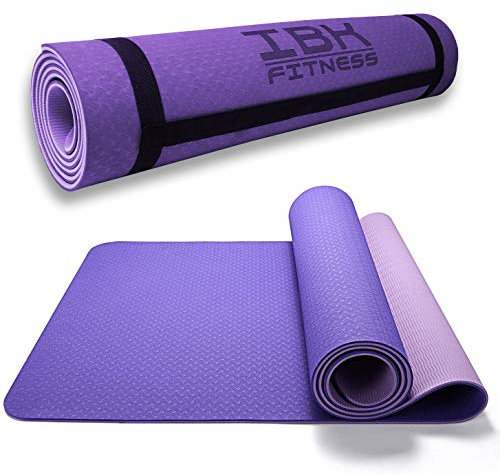 IBK FITNESS - Tappetino da Yoga, Tappetino da Yoga Imbottito e Antiscivolo Fitness Pilates e Ginnastica con Cinturino di TPE,180 x 60 cm (Viola)