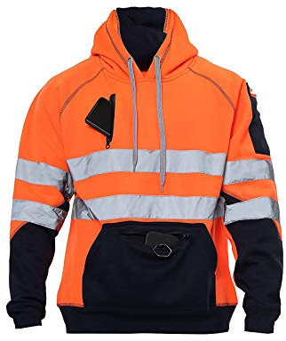 Janisramone® Hi Vis Reflektierende Jacke Herren, Arbeitsjacke Herren, Sweatshirt Jacke Herren, Fleece Arbeitspullover, Polyester-Elastan Bauwesen Hoodie