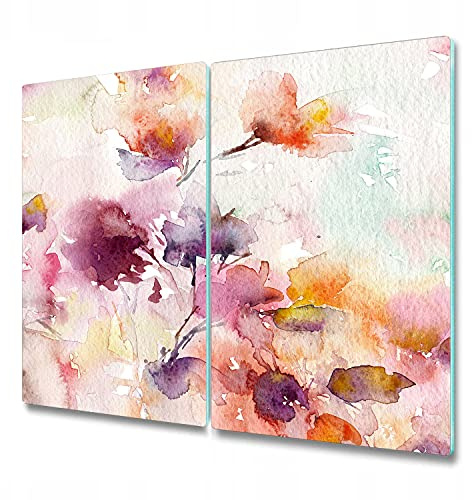Coloray Tagliere 2x30x52cm Vetro Temperato Copri Piano Cottura - Fiori Floreali Floreali Pastello