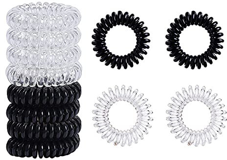 16 Stück Telefonkabel haargummi elastisch Haarband, groß Spirale Telefonkabel Zopfgummi Fitness Haarband Spiral dünns für Damen und Mädchen,8 Stück Schwarz und 8 Stück