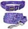YUDOTE Soft Dog Collar and Lead Set Medium,Neoprene Padded Coller and 2 Sides Printed Leash Combo for Active Female Dogs Daily Use,Violet Maple Leaf