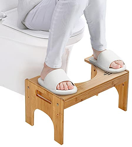 Toilettes Marche Pied pour WC, Tabouret de Toilettes en Bambou Antidérapant Repose Pieds pour Salle de Bain, pour Enfant Vieux Personnes, Contre Constipation et Hémorroïdes