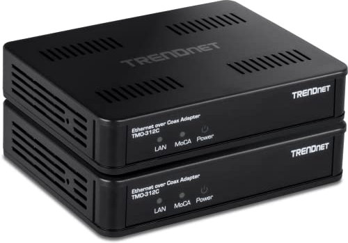 TRENDnet Lot de 2 adaptateurs Ethernet sur coaxial MoCa 2.5 TMO-312C2K, rétrocompatible avec MoCA 2.0/1.1/1.0, Port LAN Gigabit RJ-45, Prend en Charge Un débit Net jusqu'à 1 Gbit/s, Prend en Charge