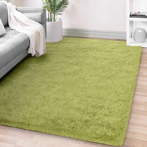 FVVRAX 120x180cm Green Shaggy Rug – Soft Fluffy Area Rug for Living Room & Bedroom, Non-Slip Plush Carpet for Kids, Nursery, Dorm, Machine Washable Large Floor Mat