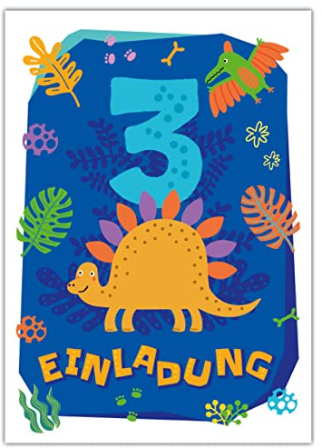 Junapack 12 Einladungskarten zum 3. Kindergeburtstag dritte Geburtstag Jungen Dinosaurier Dino Geburtstagseinladungen