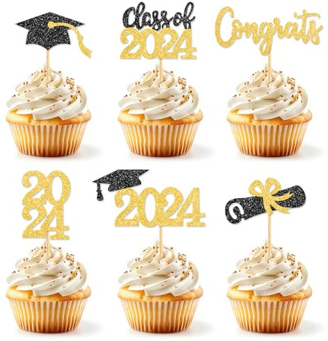 Zayvor 2024 Graduation Kuchen Dekoration Graduation Party Tortendekoration, Graduierung Cupcake Toppers Picks, Abschlussfeier Graduierung Kuchendeko Abi Abschluss Cake Topper, Schwarzes Gold