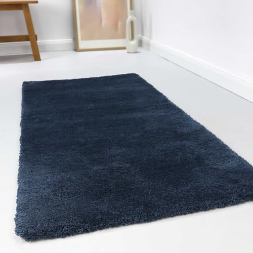 Wecon Home relaxx Hochflorteppich, 160 x 230 cm, dunkel blau | kuschelig weicher Hochflor Teppich, bestens geeignet fürs Wohnzimmer, Schlafzimmer und Kinderzimmer