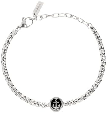 Breil, Ketch Kollektion, Herrenarmband aus Edelstahl, mit Ankersymbol auf einem Zweifarbigen Edelstahlanhänger, Praktischer Verschluss, Silber