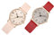 Mikikit 2stücke Pu Armbanduhr Für Damen Quarz-Uhren Rot Und Beige Lässige Damenuhr Mit Pu-lederarmband Für Schule Und Freizeit