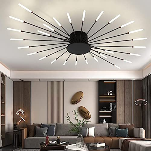 Bellastein Modern Dimmbar LED Deckenleuchte 42-Flammige Unterputz-Deckenlampe 3000-6000K Mit Fernsteuerung Schlafzimmer, Wohnzimmer, Esszimmer Pendelleuchte (schwarz, 28 Lichter)