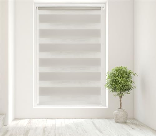 Caecus Natural Day and Night Zebra Roller Blind Dual Layer Fabric Aluminium Rail Easy Fit Home Office Bedroom Kids Room Easy Fit 60cm Width x 160cm Drop