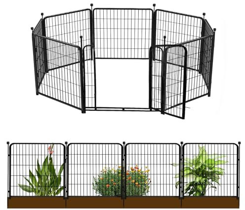 Getlay Dekorativer Gartenzaun mit Tor, 61 cm (H), 8 Paneele, insgesamt 4,9 m (L), robuster Eisen-Absperrzaun für den Hof, geeignet für den Innen- und Außenbereich, Hundezaun, Gartenzaun