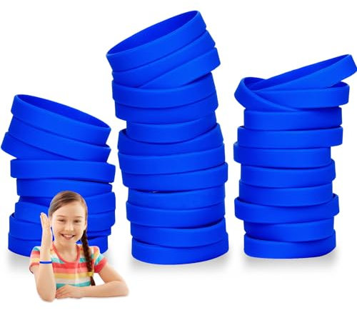 THXIY 50 Pièces Bracelets en silicone de 7 pouces pour enfants, adolescents, bracelets en caoutchouc pour événements, Bracelet élastique en Caoutchouc Bleu