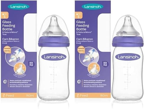 Lansinoh Glas Babyflasche mit NaturalWave Sauger Gr. S, 160 ml (Packung mit 2)