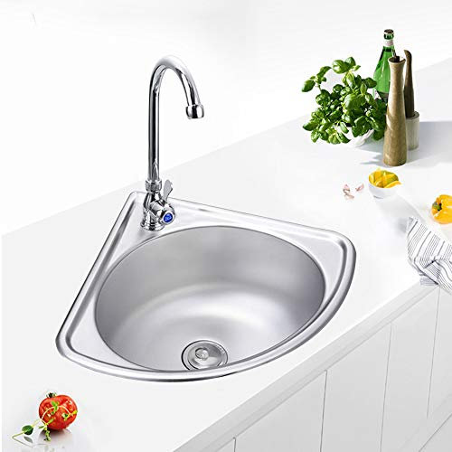 Kleines Badezimmer-Eckwaschbecken, dreieckig, zur Wandmontage, Eckwaschbecken, Waschbecken aus gebürstetem Edelstahl, Mini-Waschbecken for moderne Toilette, Garderobe, Toilette, 17,32 Zoll/2719 (Size