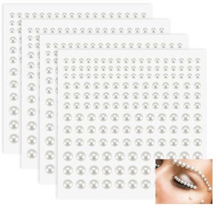 Peslogy 660pcs Self Adhesive Pearl Stickers Flat Back Pearls for Craft Hair Face Makeup Nail Cell Phone Scrapbooking Decor, 4 Size 3mm/4mm/5mm/6mm (White)