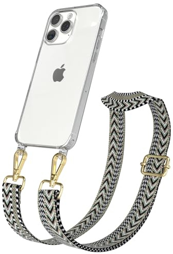 EAZY CASE Handykette - Verstellbares Taschenband kompatibel mit iPhone 15 Pro Max, Schulterriemen, Handykordel mit Silikon Hülle, Umhängetasche, Grün Schwarz Gold