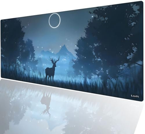 LznYi Gaming Mouse Pad, 900 x 400mm Large Non-Slip Rubber Base Mousepad, Keyboard Mouse Mat, Desk Pad with Stitched Edges (90x40 Nightdeer08)